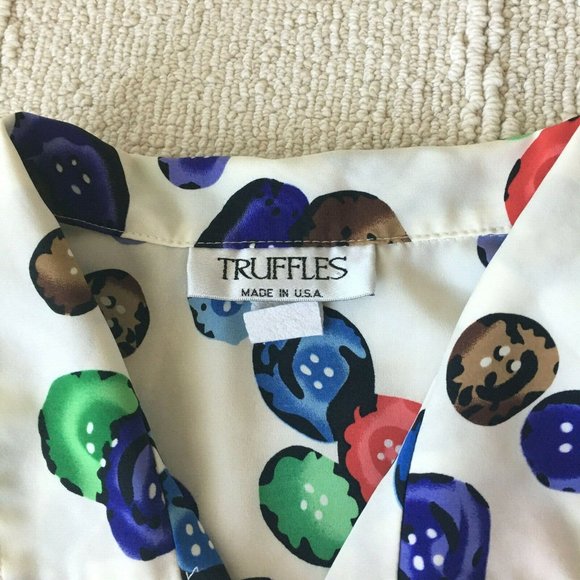 VTG TRUFFLES Women's Pleated Shoulder Colorful Blouse Chiffon Sz: M/L USA Made - Picture 6 of 10